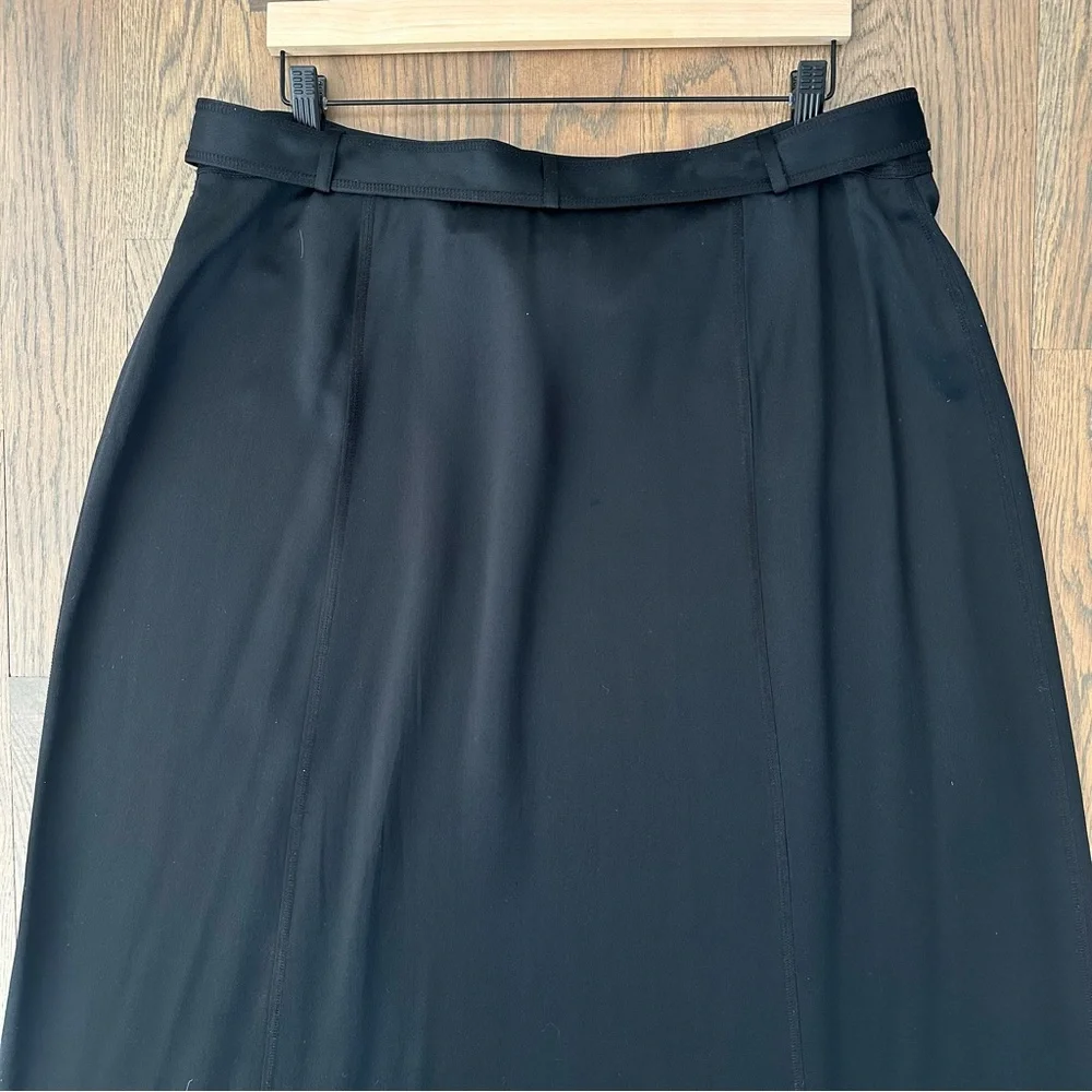 Vintage Dana Buchman High Rise A-Line Satin Midi Skirt in Black Size 16 / Large